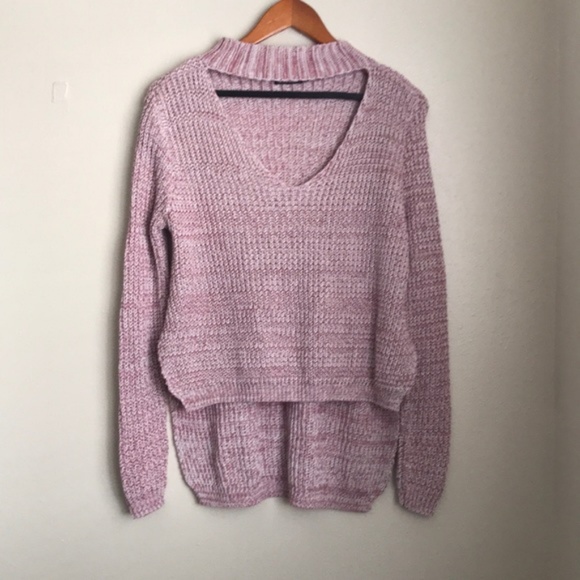 Boohoo Pink Marled Choker Neck Hi Low Sweater - Picture 2 of 7